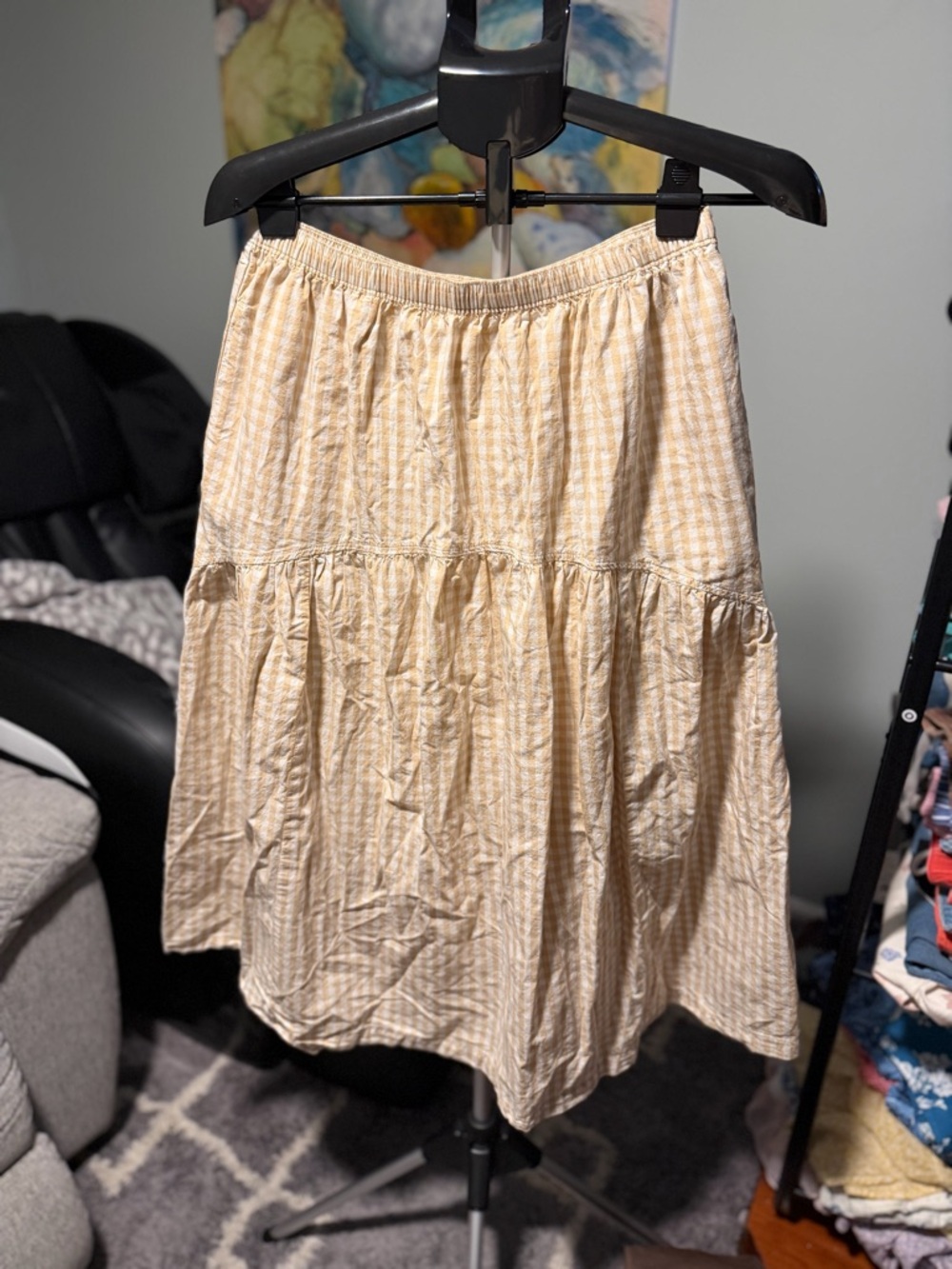 Old navy cotton gingham midi maxi skirt tan large cottagecore